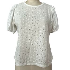 CeCe M Cotton Eyelet Embroidery Puff Sleeve Cottagecore Coquette Blouse Top $60